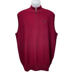 Peter Millar Mens XL‎ 100% Cashmere Quarter Zip Sweater Vest Burgundy Crest Logo